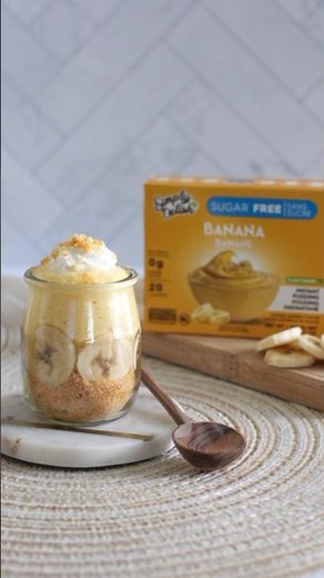 Healthy Banana Cream Pie Parfait recipe using Sugar Free Simply Delish Pudding!