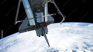 Space shuttle working on orbit seen from space station. Planet Earth seen from space. Retouched and color corrected 4k timelapse footage. Original Imagery by NASA Johnson Space Center