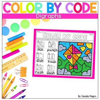 Color by Code Phonics Worksheets Digraphs Practice for Centers