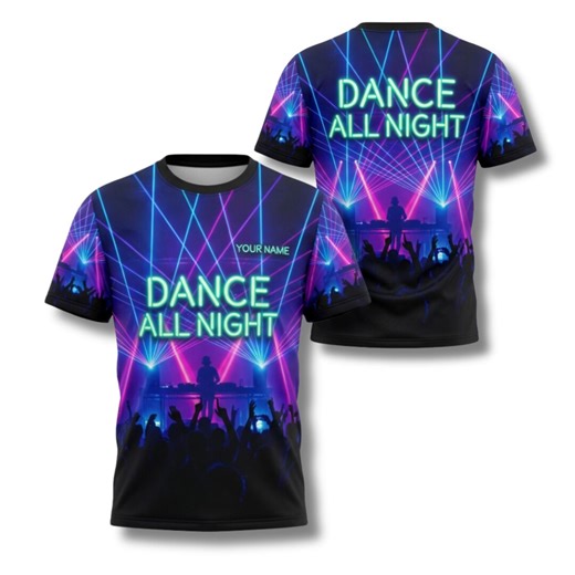 Dance All Night EDM Festival T-shirt, Neon DJ Rave Party Shirt, Electronic Music Concert Tee, Personalized Dance Festival Outfit - Etsy