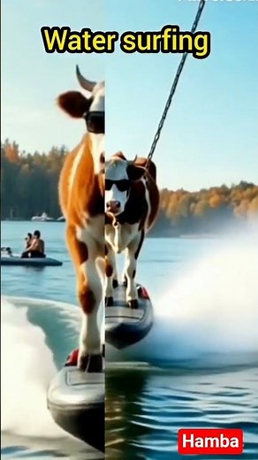 Funny cow is surfacing on the river #shorts #hamba