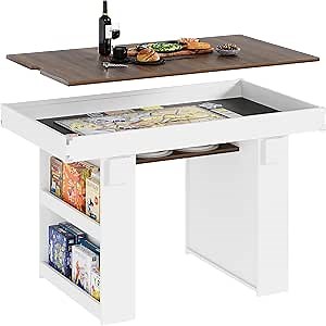 2-in-1 Dining & Gaming Table, Convertible Table with Removable Top, Hidden Storage, Cup Holders, for Family Meals, Game Nights, DND, Poker, Cards, Small Spaces (Rustic Brown)