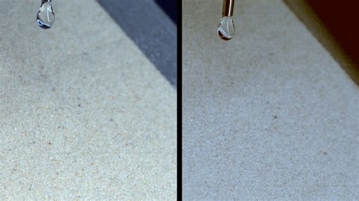 Under certain conditions, raindrops can bounce and then roll down a slope, picking up sand as they go. The sand-covered balls transport up to 100 times more sediment downhill than drops that don’t roll, a fact that could help make more realistic computer models of soil erosion and land change. Learn more: https://scim.ag/4qAquIg | Science