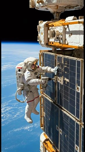 NASA Astronaut Fixing a Solar Panel in Space 🚀☀️ #nasa #space #spaceexploration