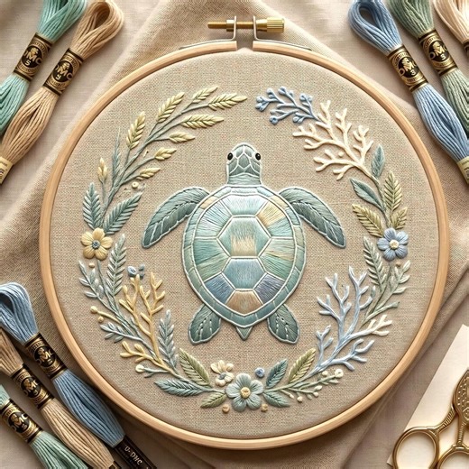 Sea Turtle Embroidery Pattern, Floral Wreath Hoop Art (digital Download) - Etsy