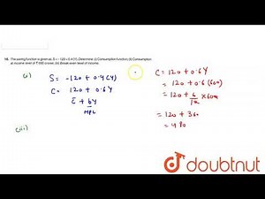 The saving function for an economy is given as: S = -120 + 0.4(Y). Determine: