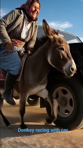 donkey racing with a car
