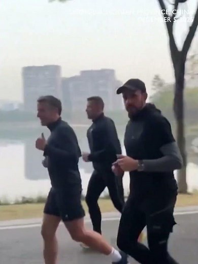 French President Macron goes jogging in Chengdu on China visit