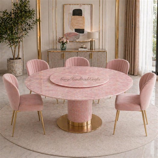 Pink Onyx Round Dining Table | Lazy Susan Coffee Table, Modern Stone Furniture - Etsy