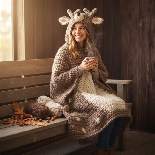 Hooded Deer Blanket Crochet Pattern PDF | Woodland Animal Hooded Throw | Child & Adult | Instant Download - Etsy
