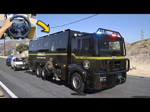 GTA 5 Playing as Sheriff Driving SWAT Mobile Command Unit - Steering Wheel Gameplay