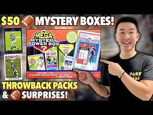 OPENING $50 FOOTBALL MEGA MYSTERY POWER BOXES! TONS OF THROWBACK PACKS & 🏈 SURPRISES!