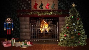 Cozy Christmas Fireplace Scene with Decorated Tree Animation