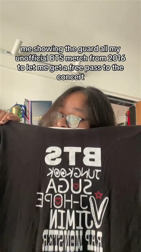 showing my unofficial BTS merch to get free tickets😭| #kpop #bts #kpopmemes #btsmemes #btsarmy #fyp