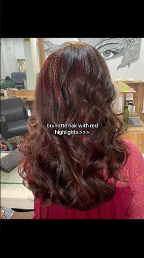 Brunette hair with red highlights #brunettehair #redhighlights #hairdye #aesthetic #fyp