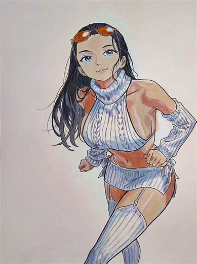 Respuesta a @cool.man.78 drawing nico Robin from one piece , dibujo de nico Robin de one piece con tinta y acuarelas #liasdraw #nicorobin #onepiecenicorobin #drawnicorobin