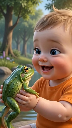 Baby Kisses a Frog - Wait for the end! 😂