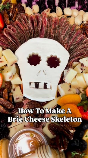 Comment “SKELETON” for links to all the tools I used to make this brie cheese skeleton head 💀 #halloweencharcuterie #halloweencharcuterieboard #halloweenfood #charcuterieboard | The Grateful Graze