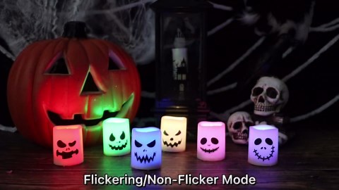 GenSwin Halloween Flameless Votive Candles Color Changing with Remote Timer, Battery Operated LED Tealight Candles for Halloween Home Decoration Gifts(6 Pack, 1.5” x 2”)(Battery Included)