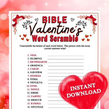 Bible Valentine's Word Scramble Game: Christian Activity
