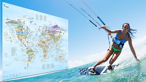 The KITESURF MAP - illustrated world map with the best kitesurfing spots worldwide icons for styles, levels, wind directions and seasons. High quality print and canvas. | Awesome Maps