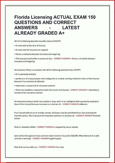 Florida Licensing Actual Exam 150 Questions And Correct Answ video