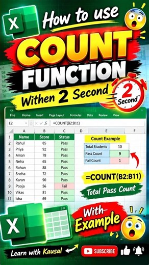 How to Use COUNT Function in Excel in 2 Seconds | Excel COUNT Formula #Shorts #learnexcel #exceltips