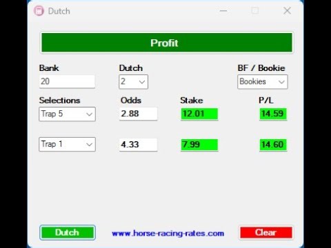 Free Dutch Calculator For Betting on Horse Racing Greyhound Racing Football
