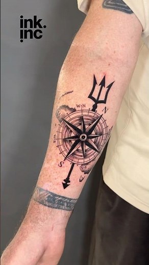 🧭 Compass & Trident Tattoo | Nautical Forearm Ink for Travelers 🌊 #tattoo #compasstattoo