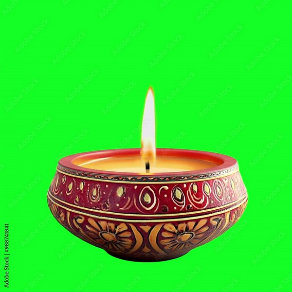 Traditional burning candle- Burning Clay Diya - transparent video - loop video for motion graphic Stock Video