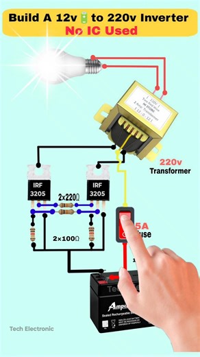 12V to 220V AC Converter ⚡ | 12 Volt से 220 Volt कैसे करें | Circuit Diagram DIY #Shorts