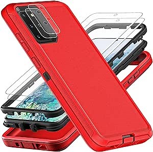 for Samsung Galaxy S20 Plus Case, with 2Pcs [Self Healing Flexible TPU Screen Protector & Camera Lens Protector] Military Grade 3 in 1 Heavy Duty Case for Galaxy S20 Plus 5G (Red/Black)