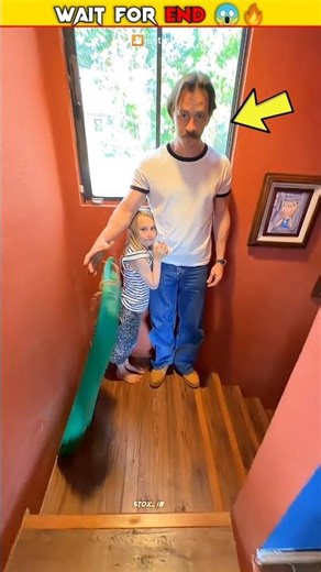 Father and daughter amazing stair stunt 🔥