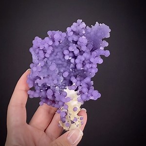 Quartz var. Amethyst - Mamuju, Sulawesi Barat Prov., Sulawesi, Indonesia 💎 SHOP https://www.irocks.com/minerals/specimen/48831 This sculptural, purple "Grape Agate" piece is from the earlier exports of the relatively recent finds on Sulawesi Island in Indonesia in 2017-2018. These are know known to be true Amethyst, as they meet all the parameters for true amethyst (crystal structure internally, coloration source, and chemistry), and are not chalcedony or agate as first thought and as you so of