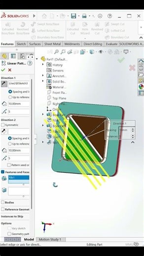 RIB in Linear Pattern | SolidWorks Modeling Tip #shorts