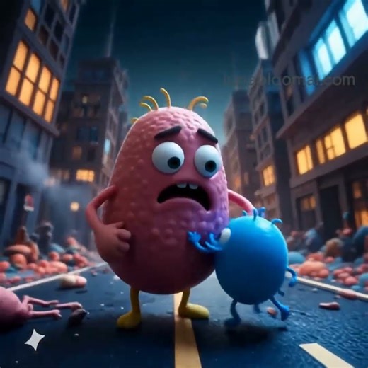 Antibiotic Meteor Shower! Watch Cartoon Pills Destroy a Microbe City Inside the Gut 🌌💊