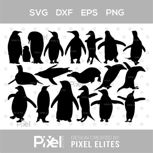 Penguin SVG Silhouette Bundle | Penguin Bird SVG Cut Files | Animal & Bird | Emperor Penguin Design | Dxf, Eps, Png