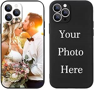 Custom Pictures Phone Case for iPhone 17/16/15/14/13/12/11 Pro Max Mini, Personalized Phone Cases, Customized Photo Black Liquid Silicone Soft Gel Rubber Cover for Birthday Friends Family