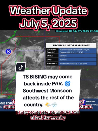 Tropical Storm BISING Update for July 5, 2025