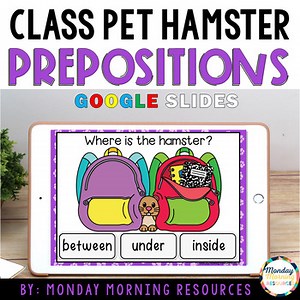 Preposition Google Slides - Classroom Pet Hamster - Grammar Digital Task Cards