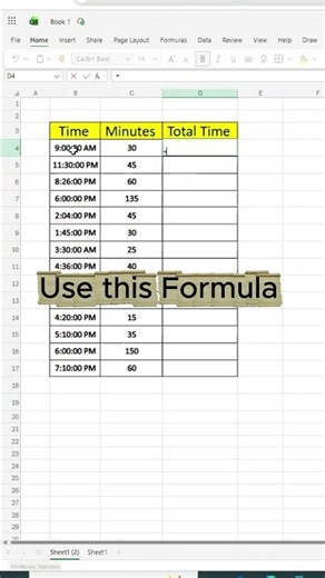 How to Calculate Total Time from Hours and Minutes in Excel ? #excel #spreadsheetmagic #exceltips