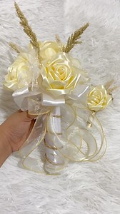 Client’s requested simple bridal bouquet and groom boutonniere for intimate church wedding. #handmade #bridalbouquet | Grandeur Blooms