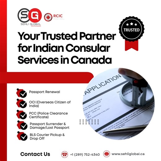 SEHLI GLOBAL VISA CONSULTANT on Instagram: "🇮🇳🇨🇦 Your Trusted Partner for Indian Consular Services in Canada At Sehli Global Visa Consultant, we simplify Indian consular procedures with accurate guidance and end-to-end support. ✨ Our Services Include: ✔️ Passport Renewal ✔️ OCI (Overseas Citizen of India) ✔️ PCC (Police Clearance Certificate) ✔️ Passport Surrender & Lost/Damaged Passport Assistance ✔️ BLS Courier Pickup & Drop-Off Support Reliable service. Clear process. Stress-free experien