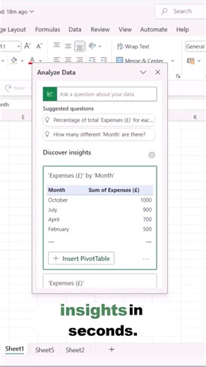 ✨ Ideas (Analyze Data) 🤖📊 | Excel for Beginners