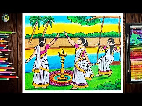 Happy Onam Drawing Easy | How To Draw A Scenery Of Onam Festival | Onam Festival Drawing