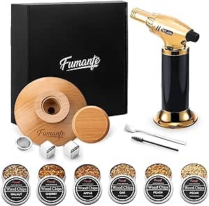 Funmate Cocktail Smoker Kit with Torch, Old Fashioned Cocktail Kit with Four Flavors Wood Chips, Whiskey Smoker Drink Smoker Infuser Kit, Gift for Men, Father and Husband (No Butane)