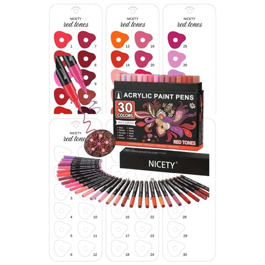 Nicety 30 Colors Red Acrylic Paint Markers Swatch Template Printable Color Chart PDF Instant Download Digital - Etsy