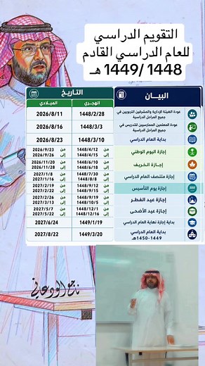التقويم الدراسي لعام 1448: مواعيد بدء وانتهاء الدراسة والاختبارات