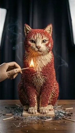 Cat Matchstick Burn 🔥 Don’t Blink #shorts