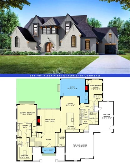 1.8K views · 20 reactions | Discover the features of this Gorgeous Transitional Tudor Plan with a Main-Level Owner's Retreat. | Cozy House Plans | Facebook